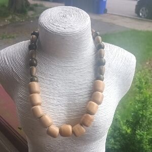 Natural Wood Beaded Necklace